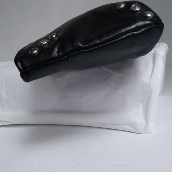 Black Bling Studded Skull Pirate Wristlet with Leather Wrapped Silver Link Chain - Picture 5 of 8